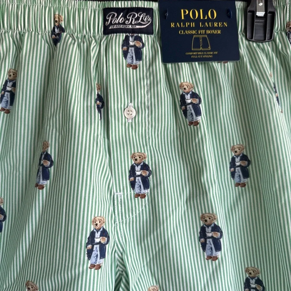 Polo Ralph Lauren Morning Coffee Bear Woven Striped Classic Fit Boxer Shorts M